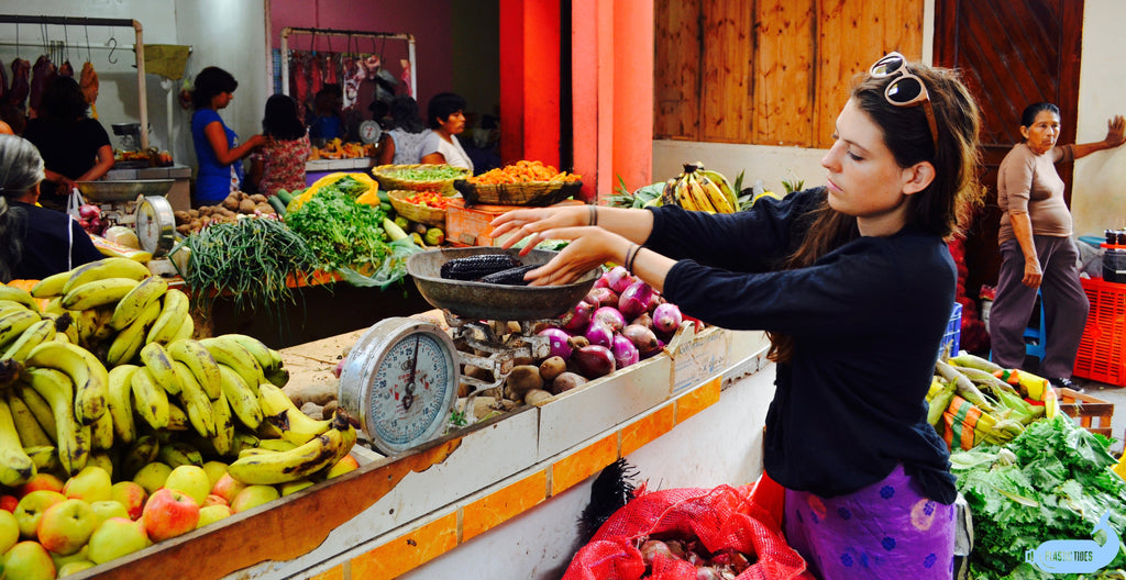 Celine Jennison, Zero Waste Voyager, at the market in Chicama, Peru