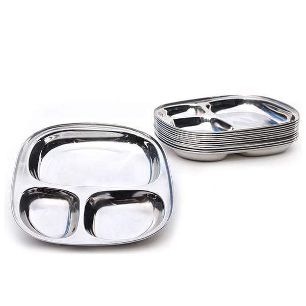 Stainless Steel Divided Canteen Plates Kids Camping Compartment