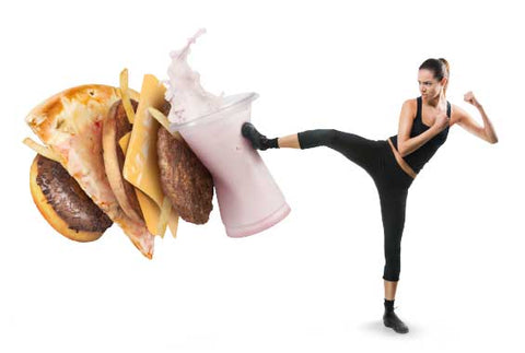 nutracelle woman kicking junk food