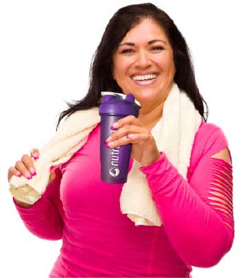 nutracelle woman with protein shake and protein shaker