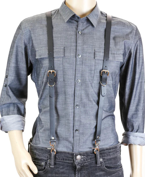 Black Leather Suspenders