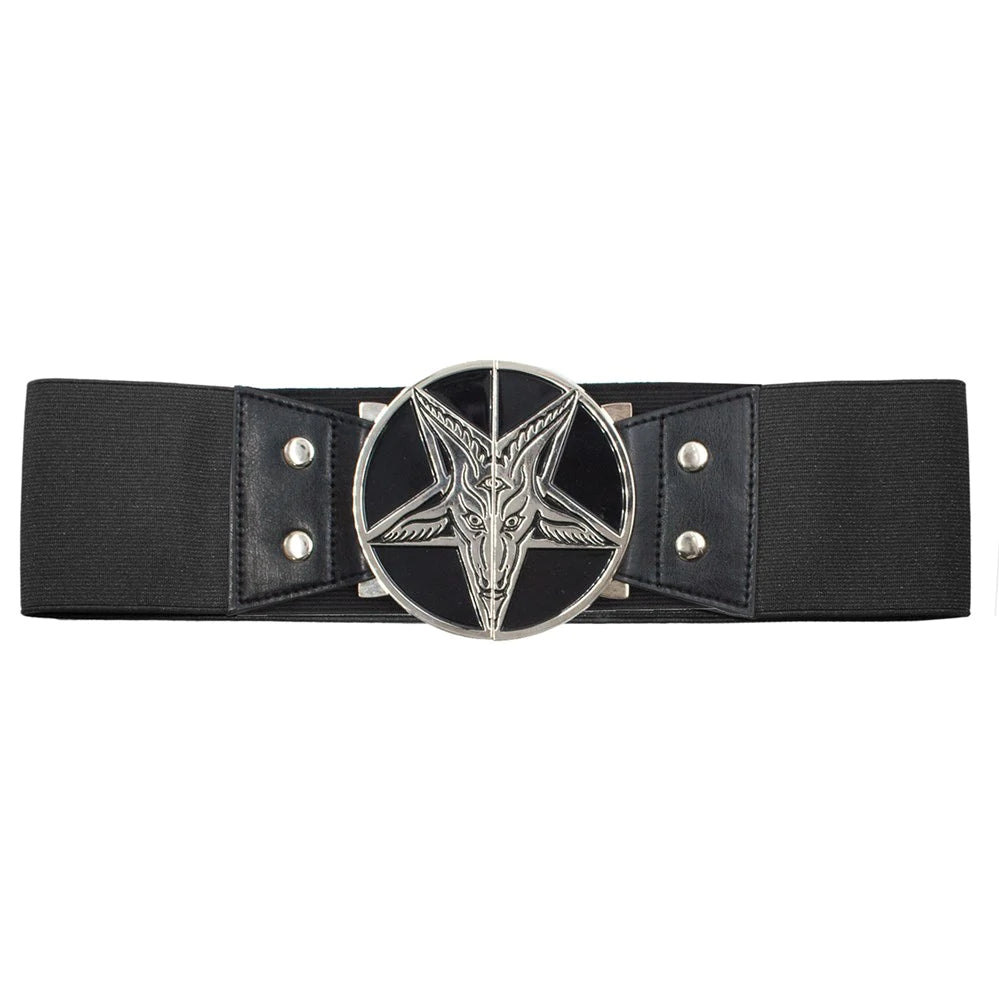 Black/Silver Goat Head Elastic Waist Belt