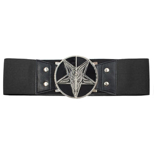 Black/Silver Goat Head Elastic Waist Belt - Hot Rock Hollywood