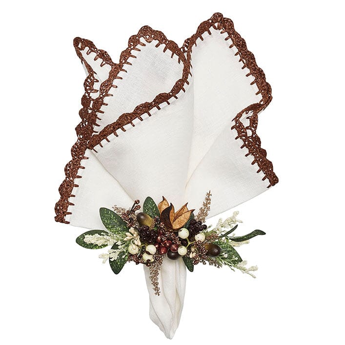 Kim Seybert Shell Edge White & Brown Linen Napkins, Set of 4, 21”