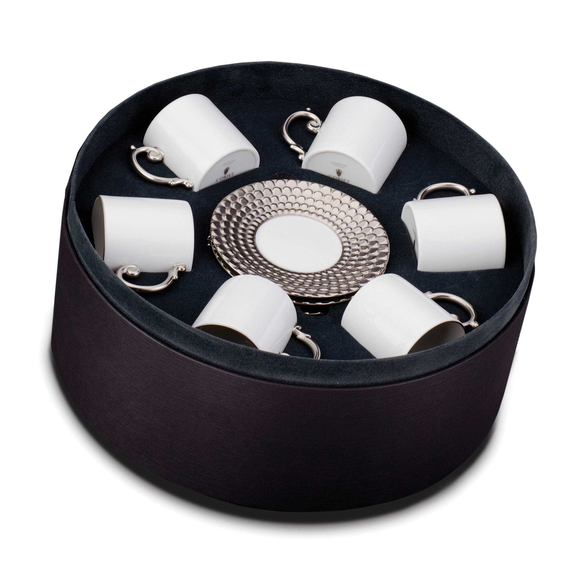 Aegean Platinum Espresso Cup & Saucer, set of 6 by L'Objet