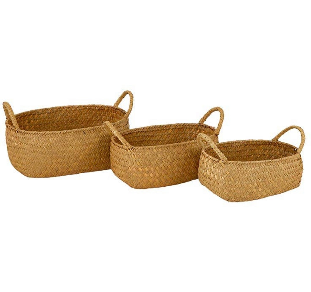 Seagrass Oval Baskets With Handles