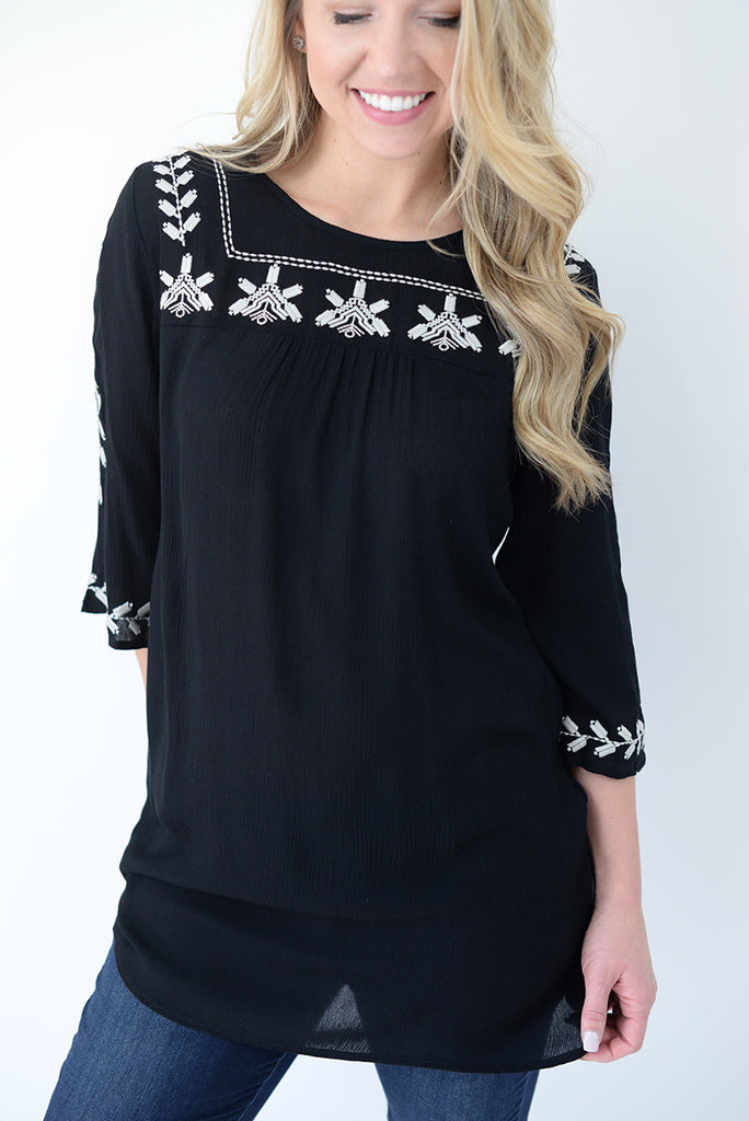 Embroidered Boho Blouse - Black – Golden Lemon Boutique