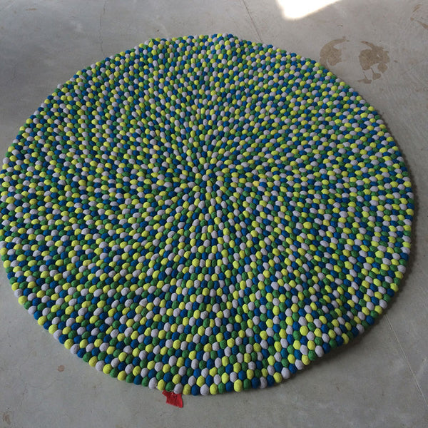 custom felt ball rug green and yellow