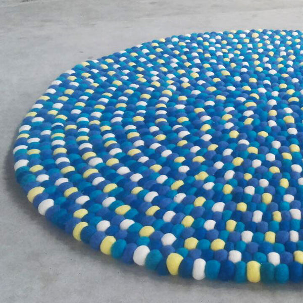 blue custom felt ball rug