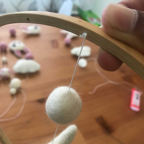 How To Make A Nursery Mobile On A Round Wooden Mobile Frame – Felt Ball