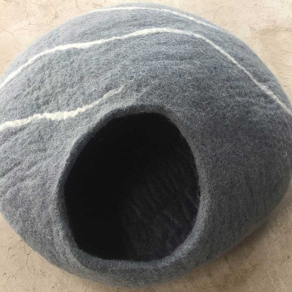 grey felt cat cave