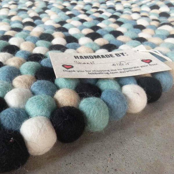 Rockpool Blue Felt Ball Rug - Felt Ball Rug USA