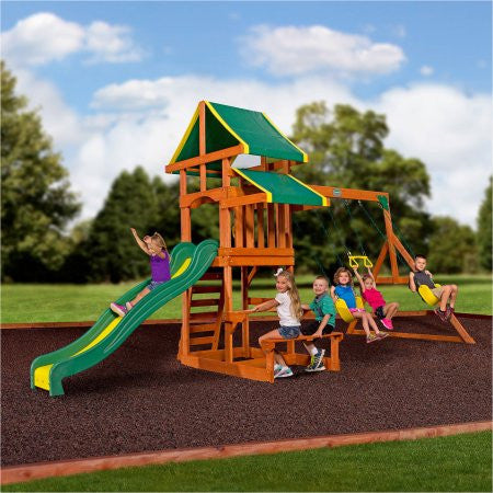 Toddlers Playground Wood Swing Set Outdoor Play Slide Kids Backyard Swingset Playset