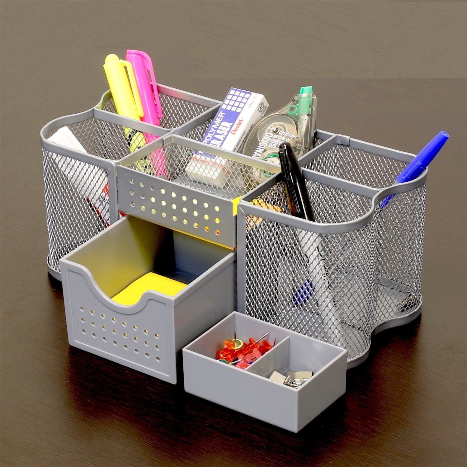 Silver Office Computer Desk Supplies Pen Pencil Holder Organizer