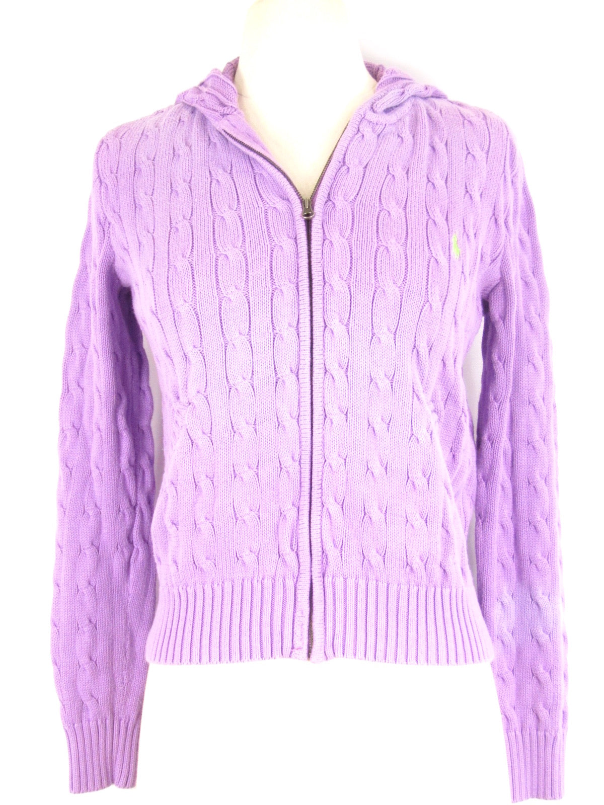 ralph lauren cable knit zip up sweater