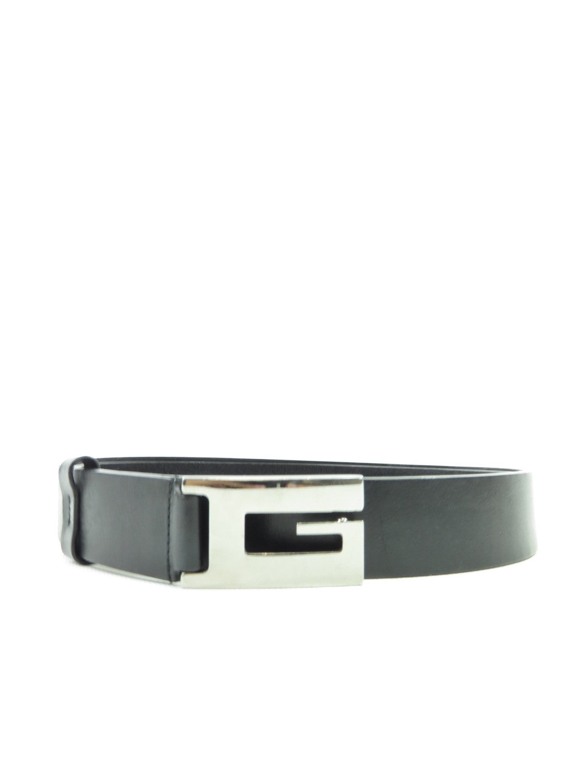 GUCCI Unisex Women Men Black Leather Silver G Buckle Belt Size 38