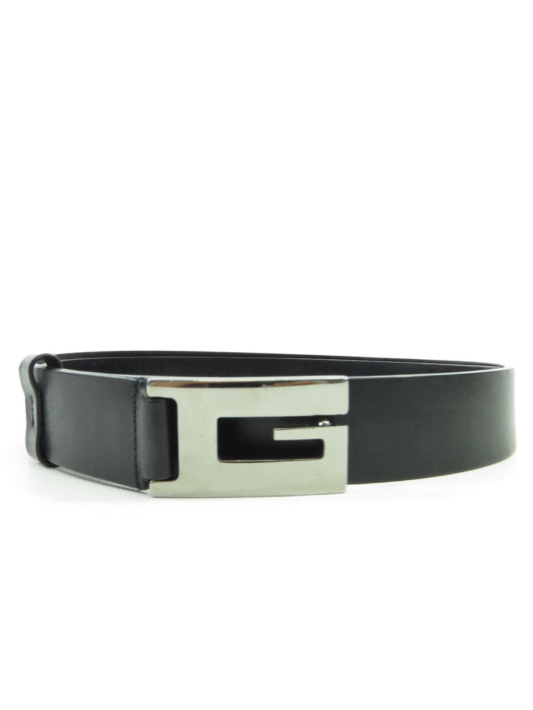 GUCCI Unisex Women Men Black Leather Silver G Buckle Belt Size 38