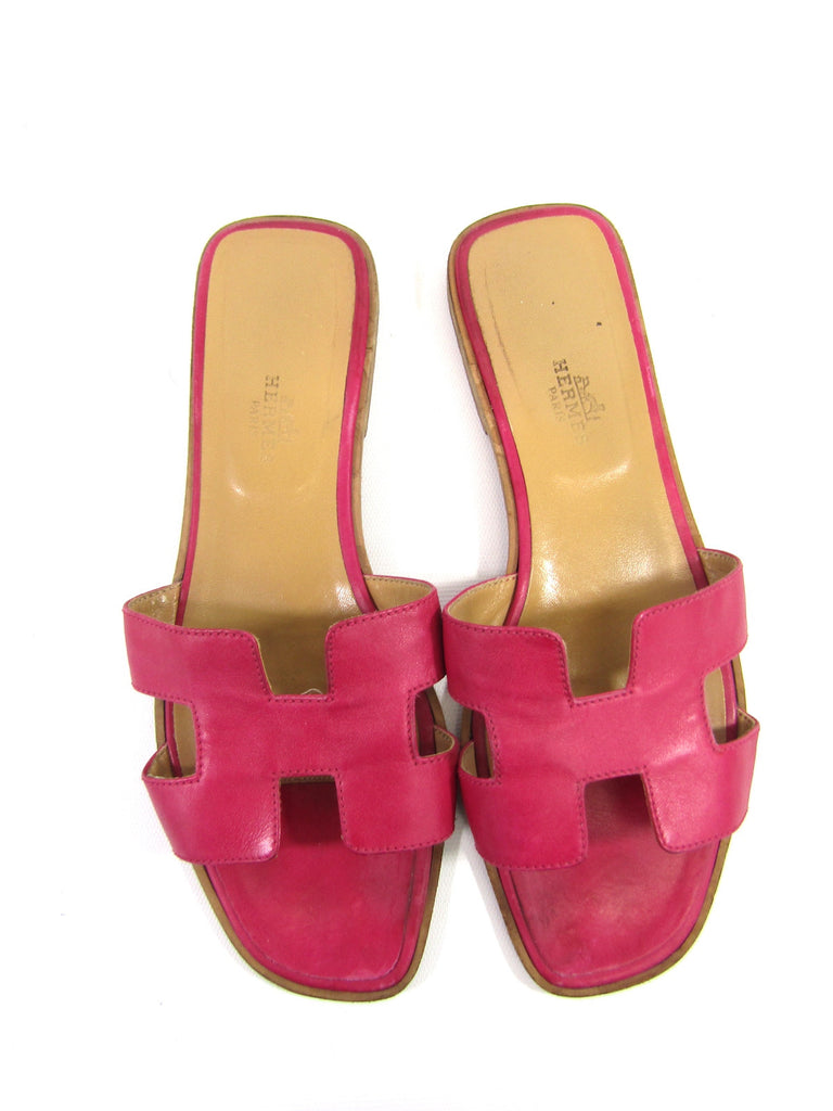 pink leather slides