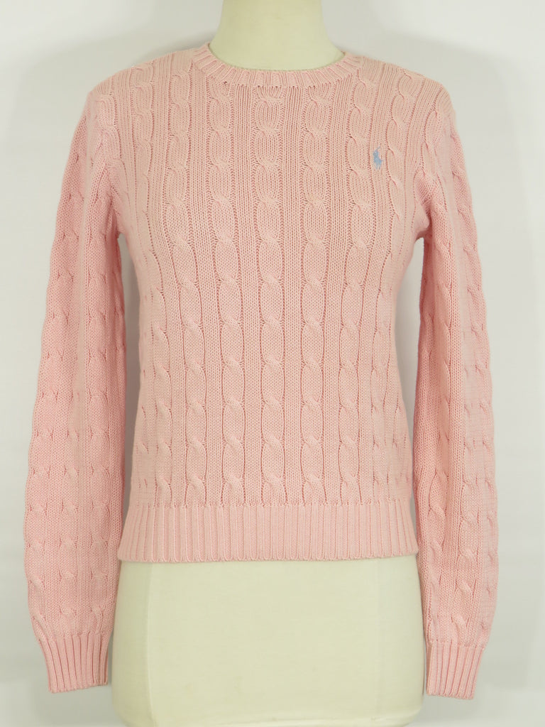 RALPH LAUREN Women Pink Crew Neck Cable 