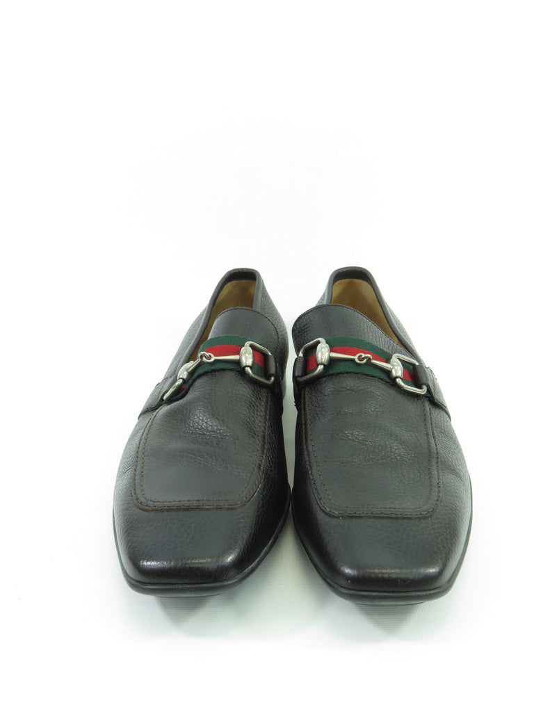 red and silver loafers