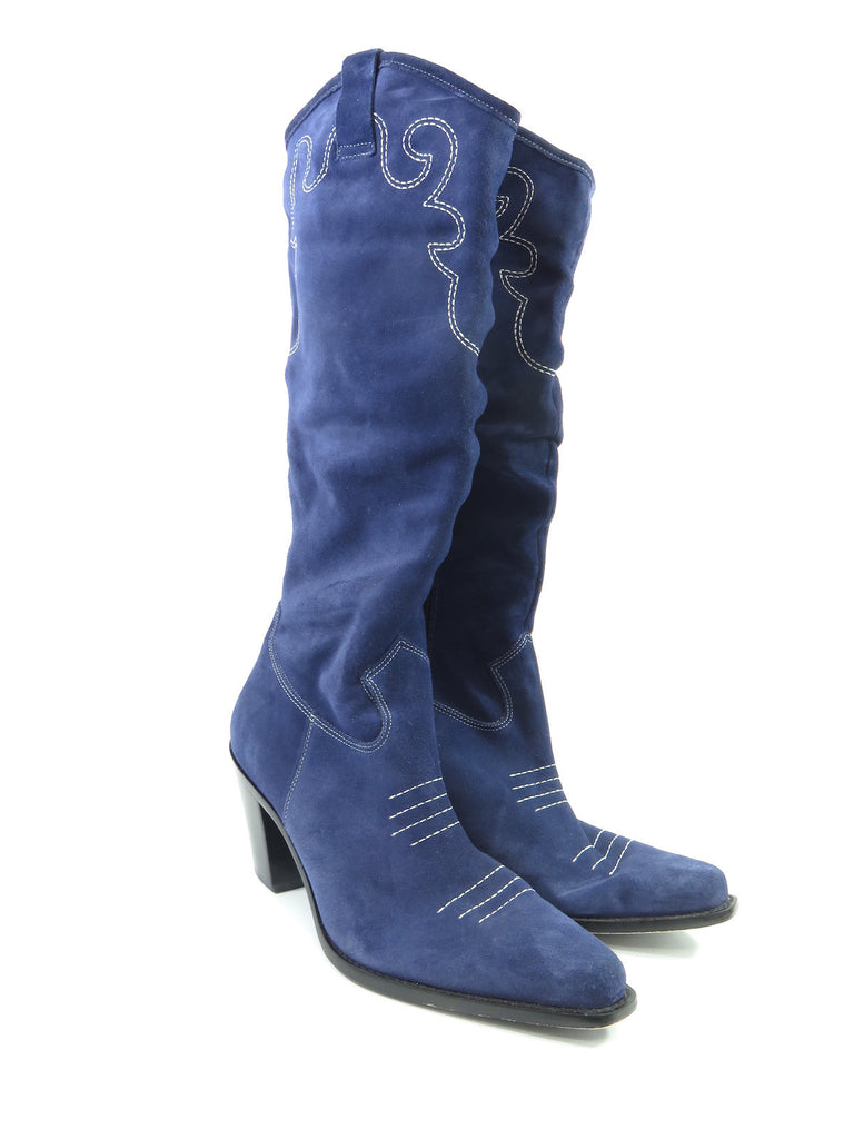 VIA SPIGA Women Blue Suede Cowboy Boots 