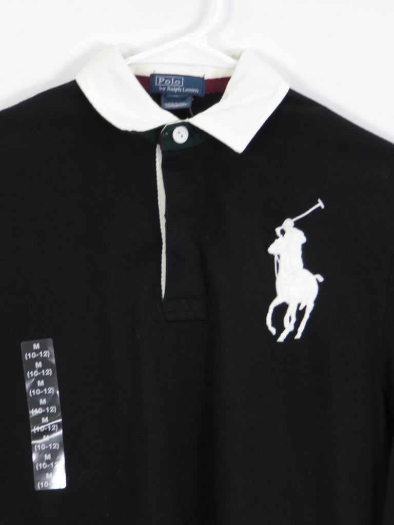 black polo shirt with white horse