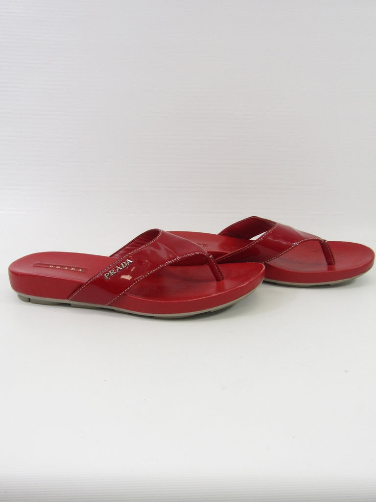 red leather slides