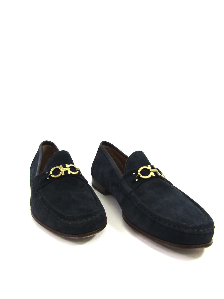 SALVATORE FERRAGAMO Men Blue Suede Gold 