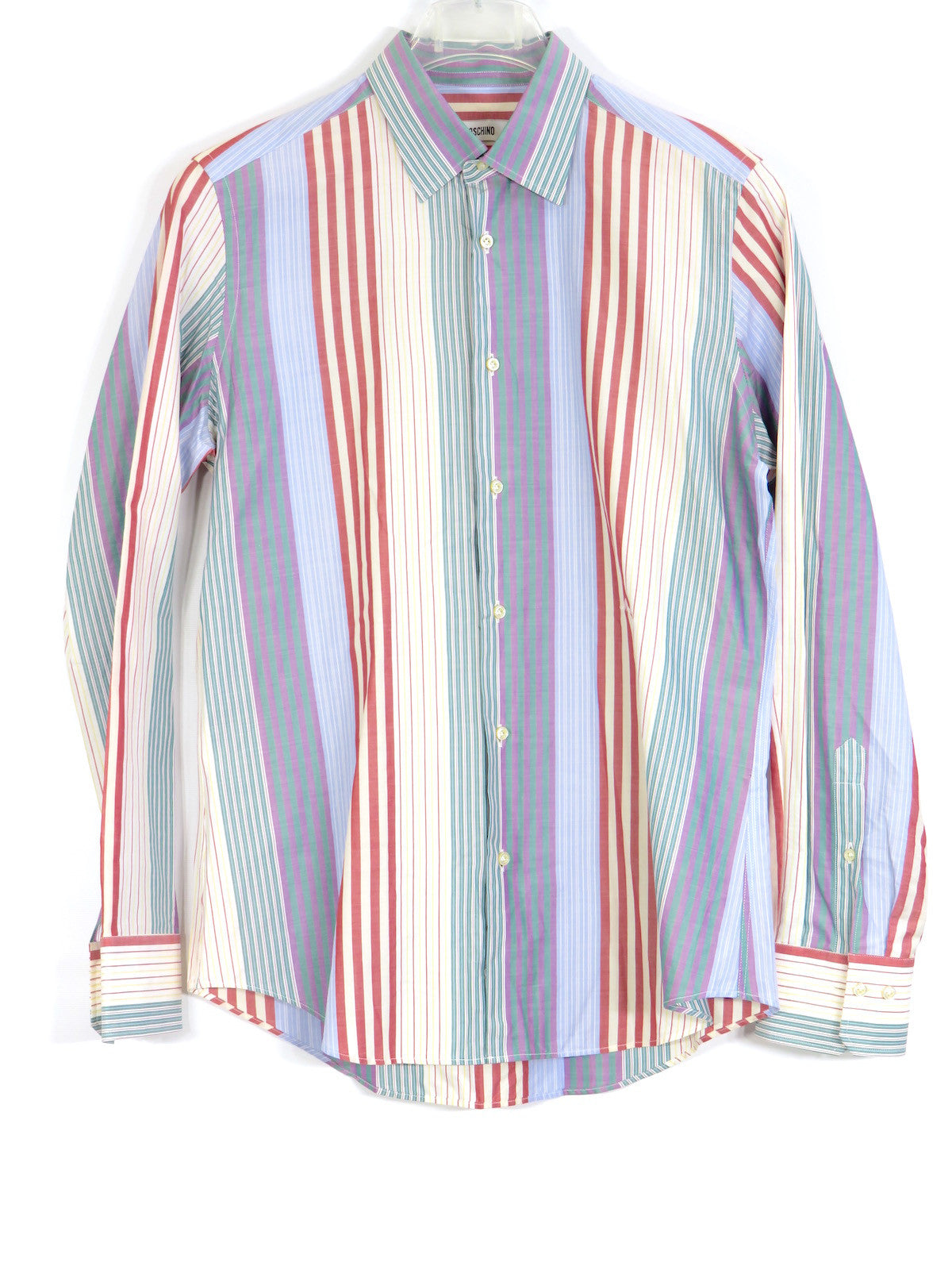 red blue and green striped shirt