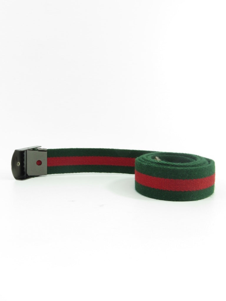 GUCCI Men Iconic Green Red Canvas Silver GG Logo Buckle Belt 46