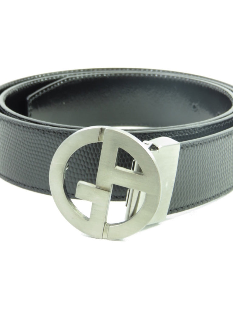 GIORGIO ARMANI Men Black Leather Silver Logo Design Buckle Belt Size 4