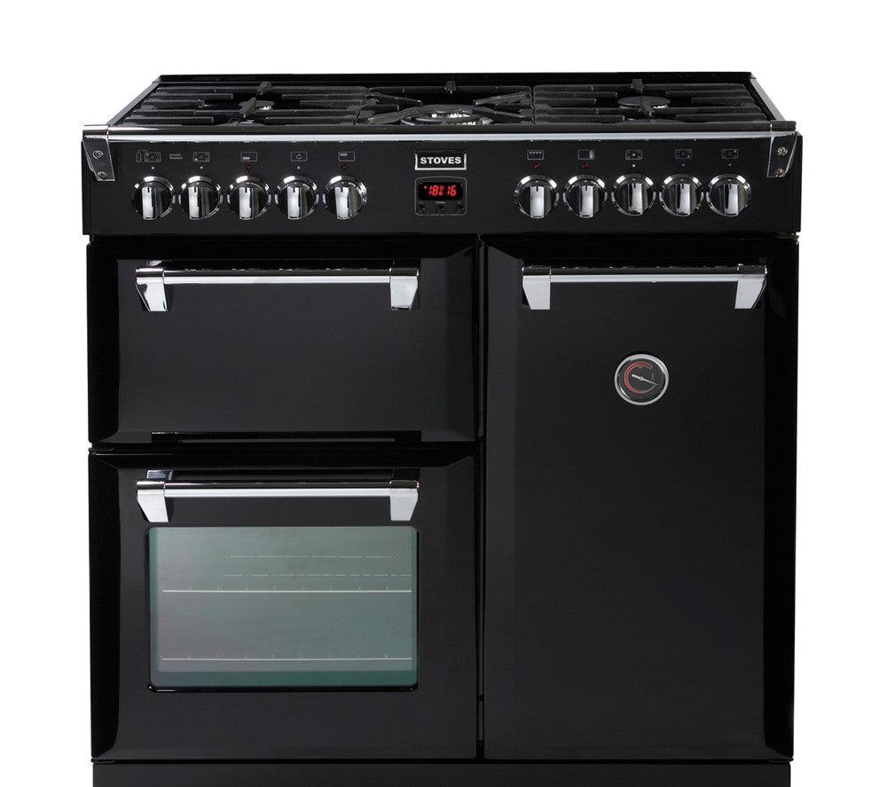 Stoves Sterling 900DFT 90cm Dual Fuel Range Cooker in Black 44444046