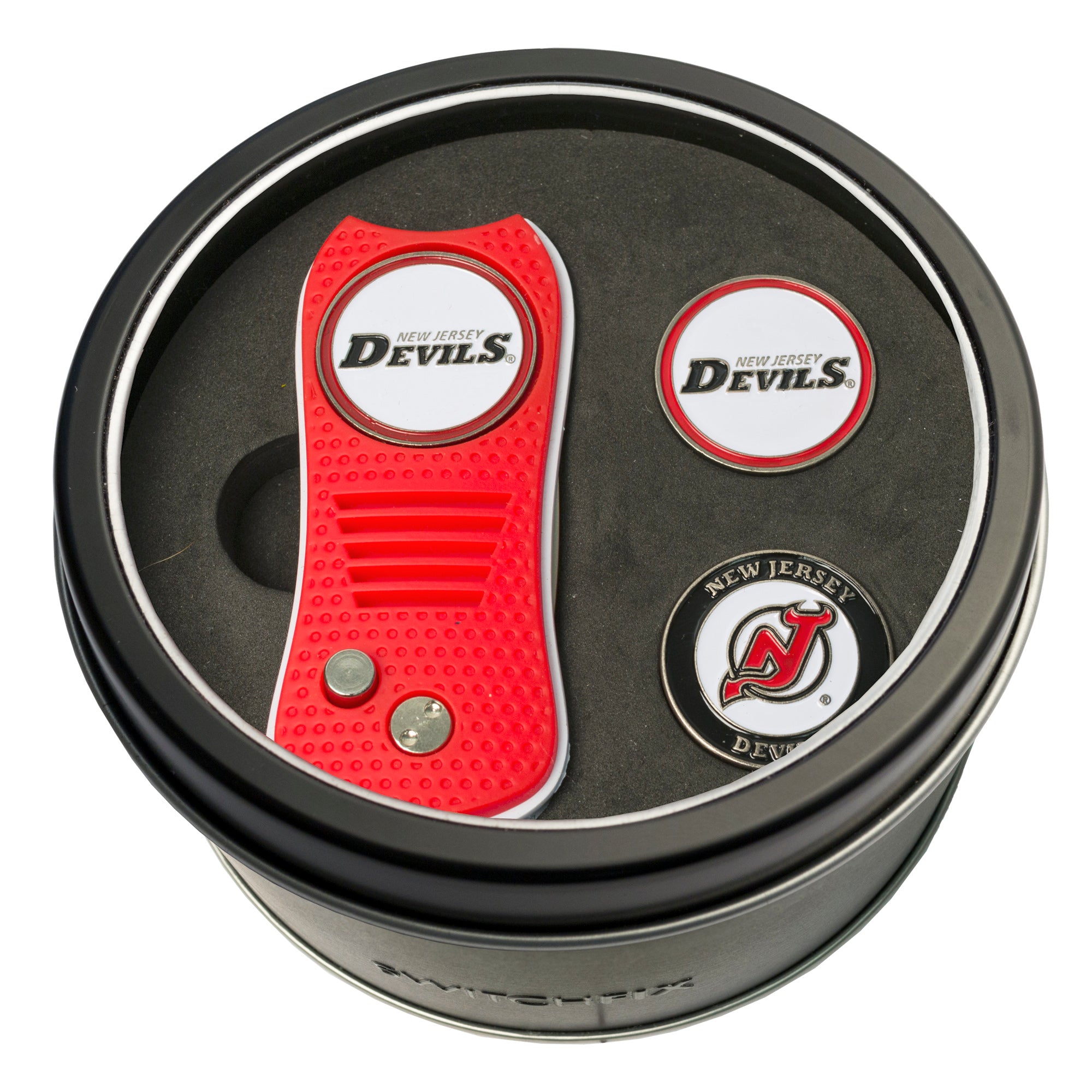 New Jersey Devils Switchblade Divot Tool + 2 Ball Marker Tin Gift Set