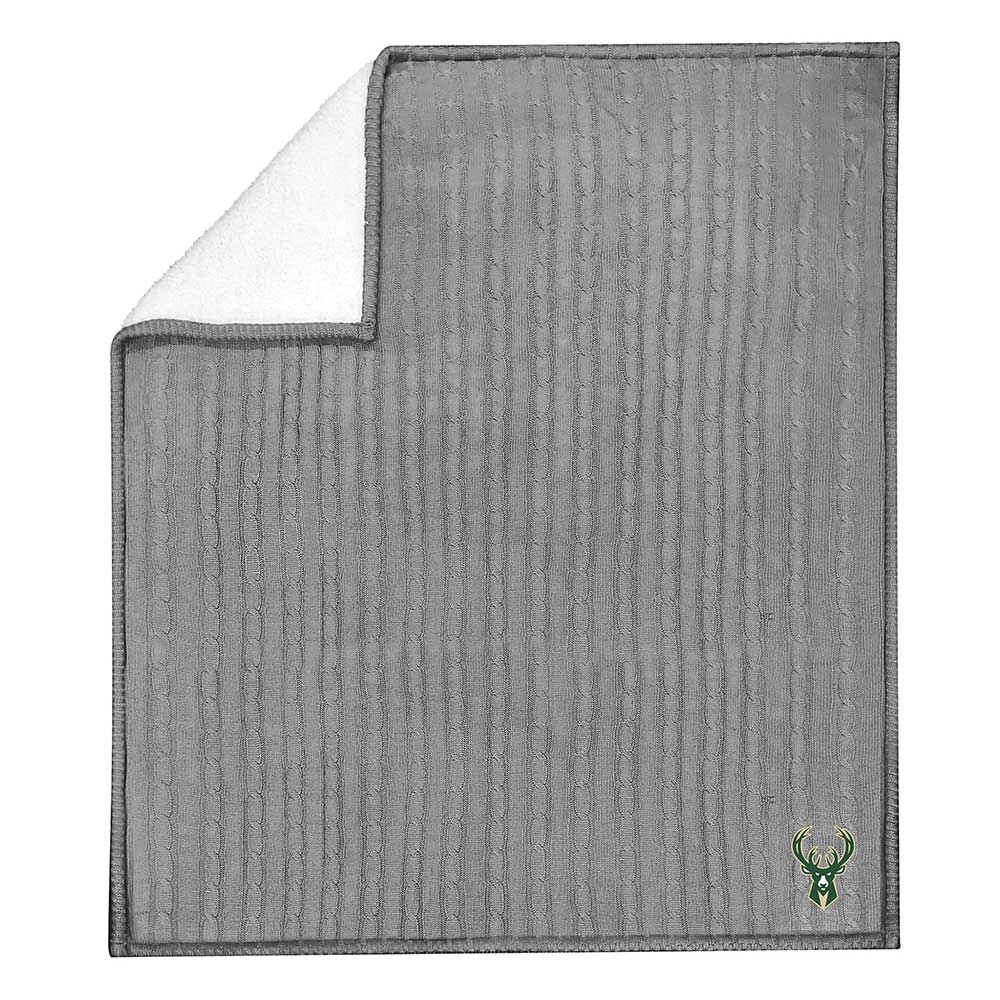 Milwaukee Bucks NBA Cable Sweater Knit Sherpa Throw Blanket