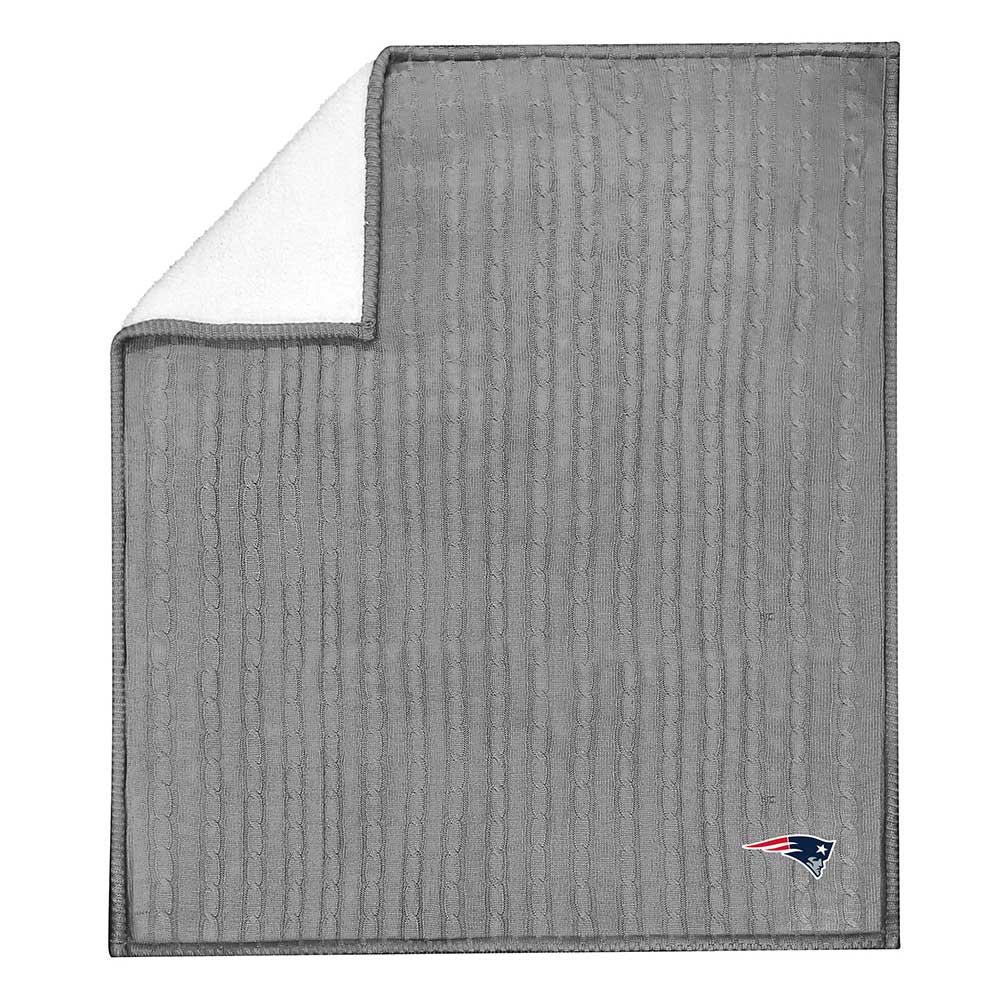 New England Patriots NFL Cable Sweater Knit Sherpa Throw Blanket