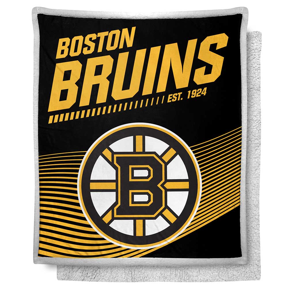 Boston Bruins NHL New School Mink Sherpa Throw Blanket