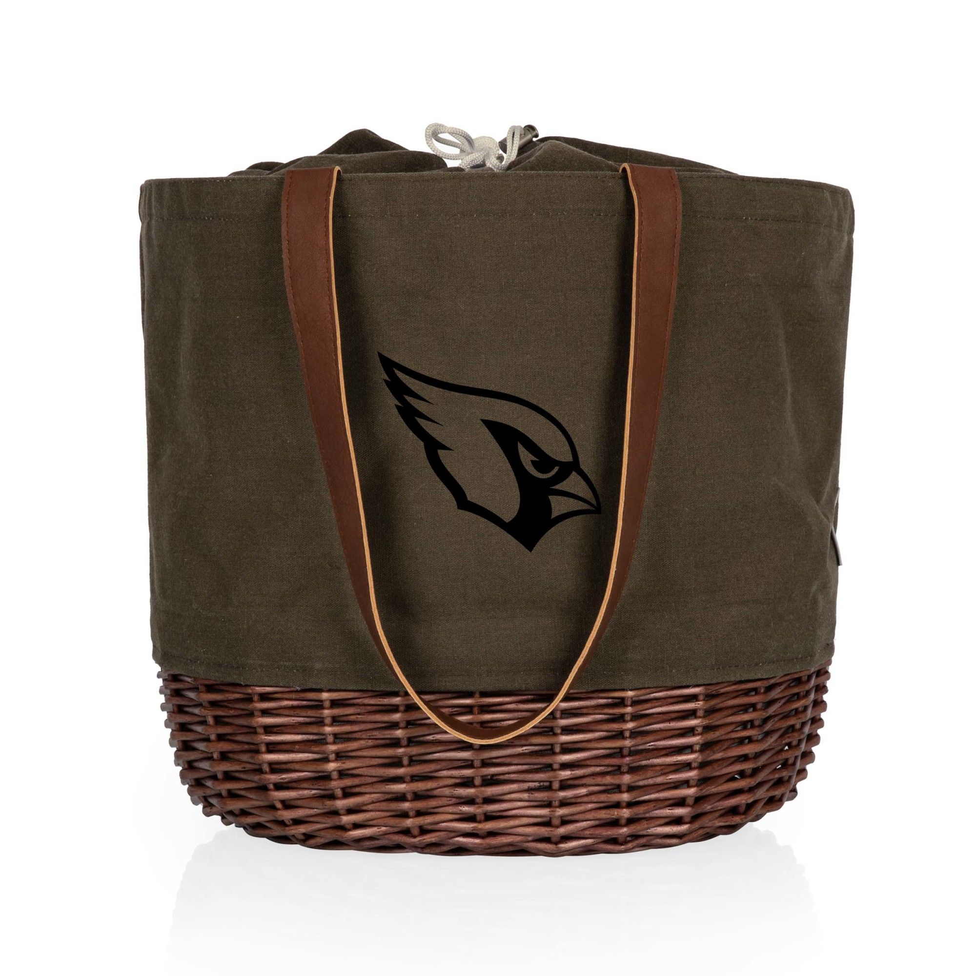 Picnic Time - Arizona cardinals - coronado canvas and willow basket tote, (khaki green with beige accents)