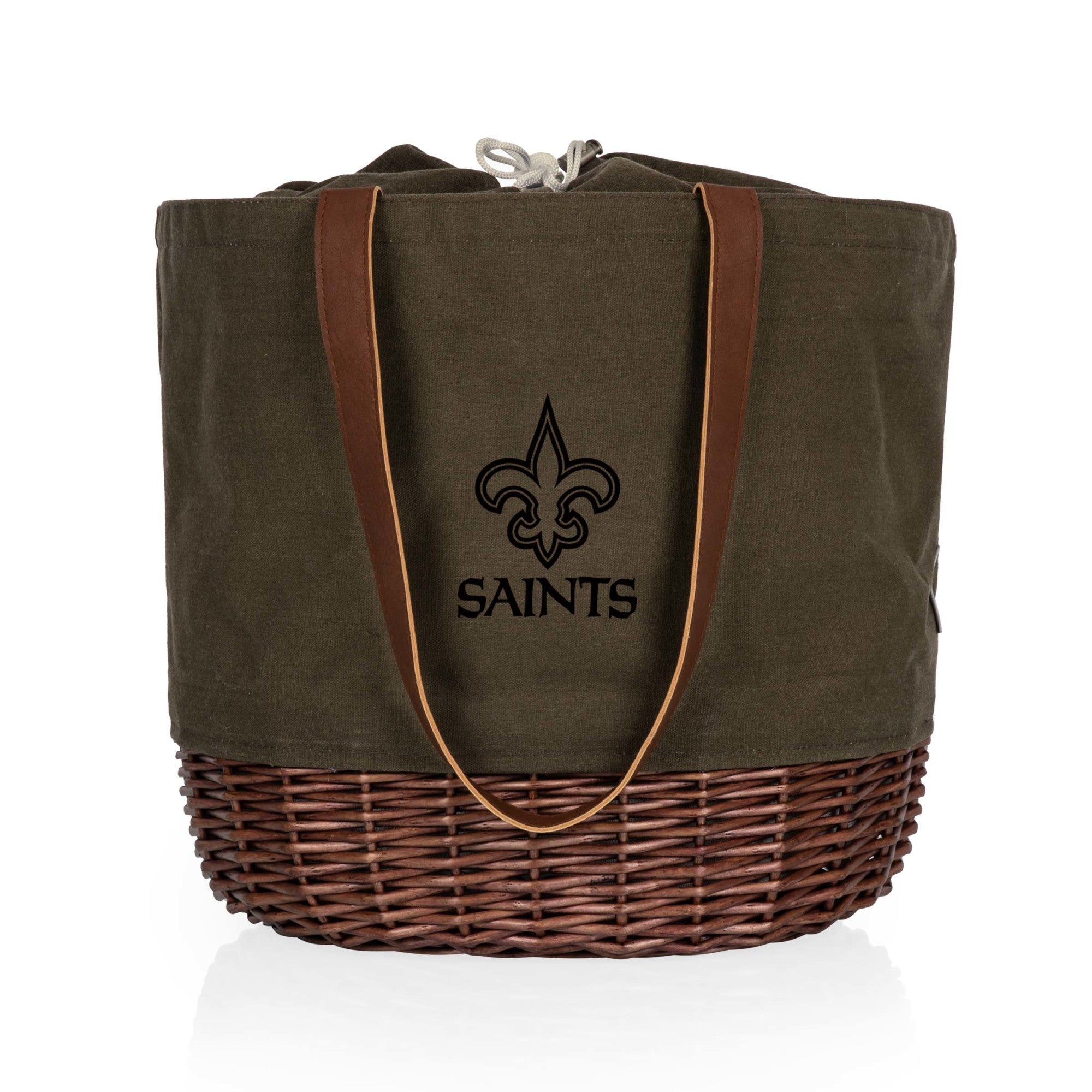 New Orleans Saints - Coronado Canvas and Willow Basket Tote, (Khaki Green with Beige Accents)