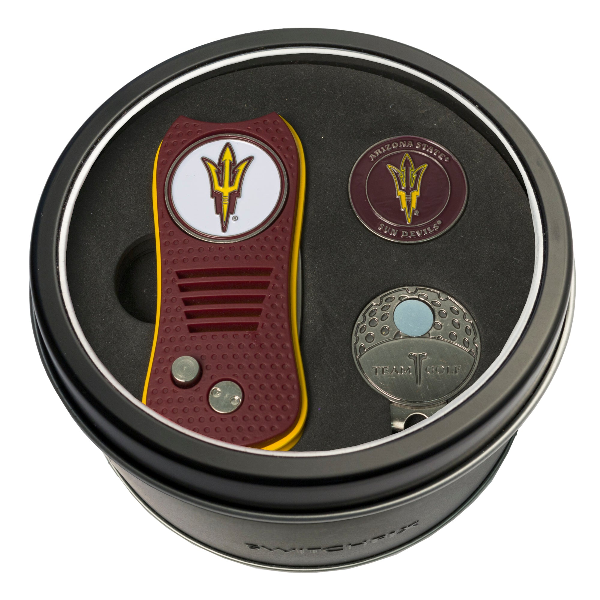 Arizona State Switchblade Divot Tool + Cap Clip + Ball Marker Tin Gift Set