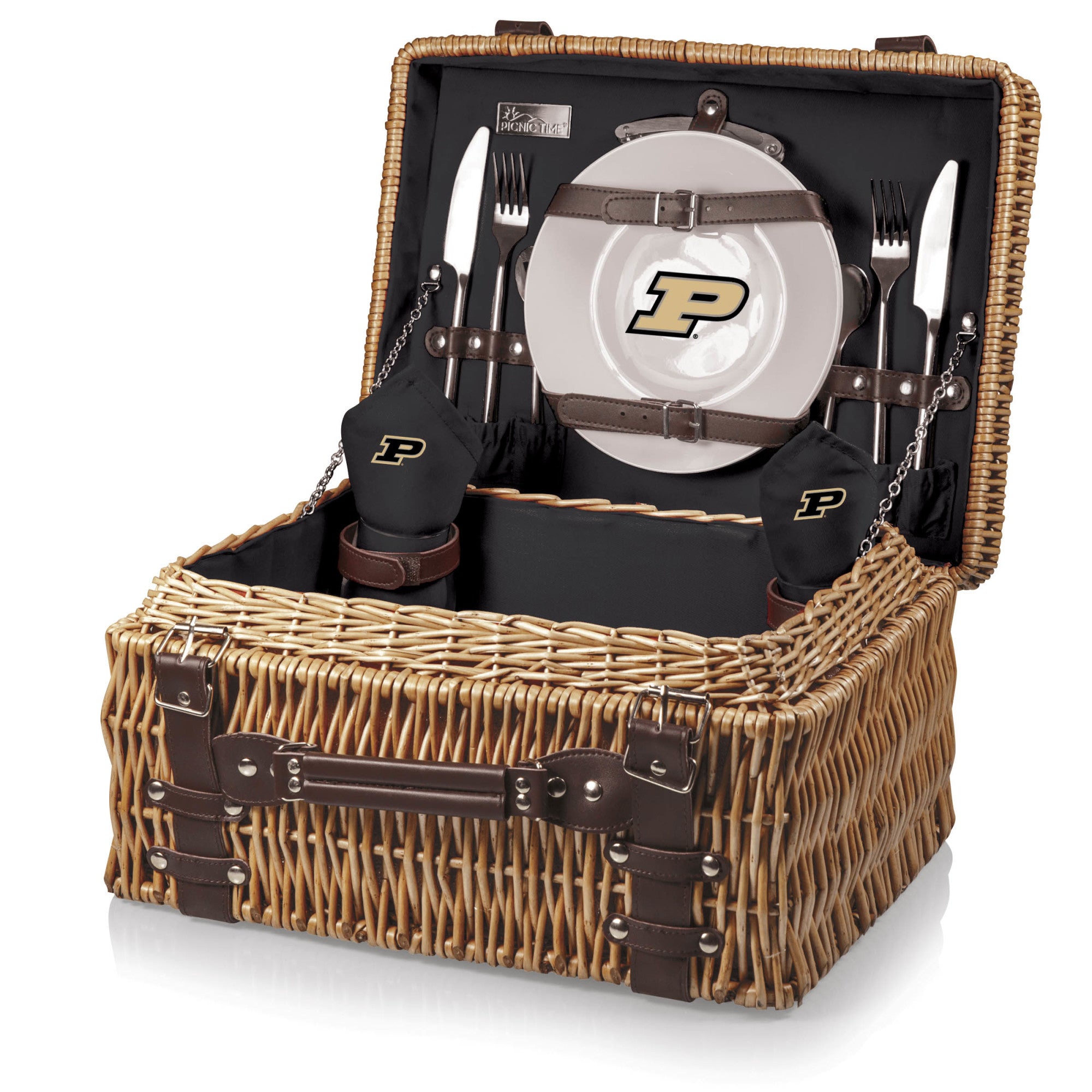 Purdue Boilermakers - Champion Picnic Basket, (Black with Brown Accents)