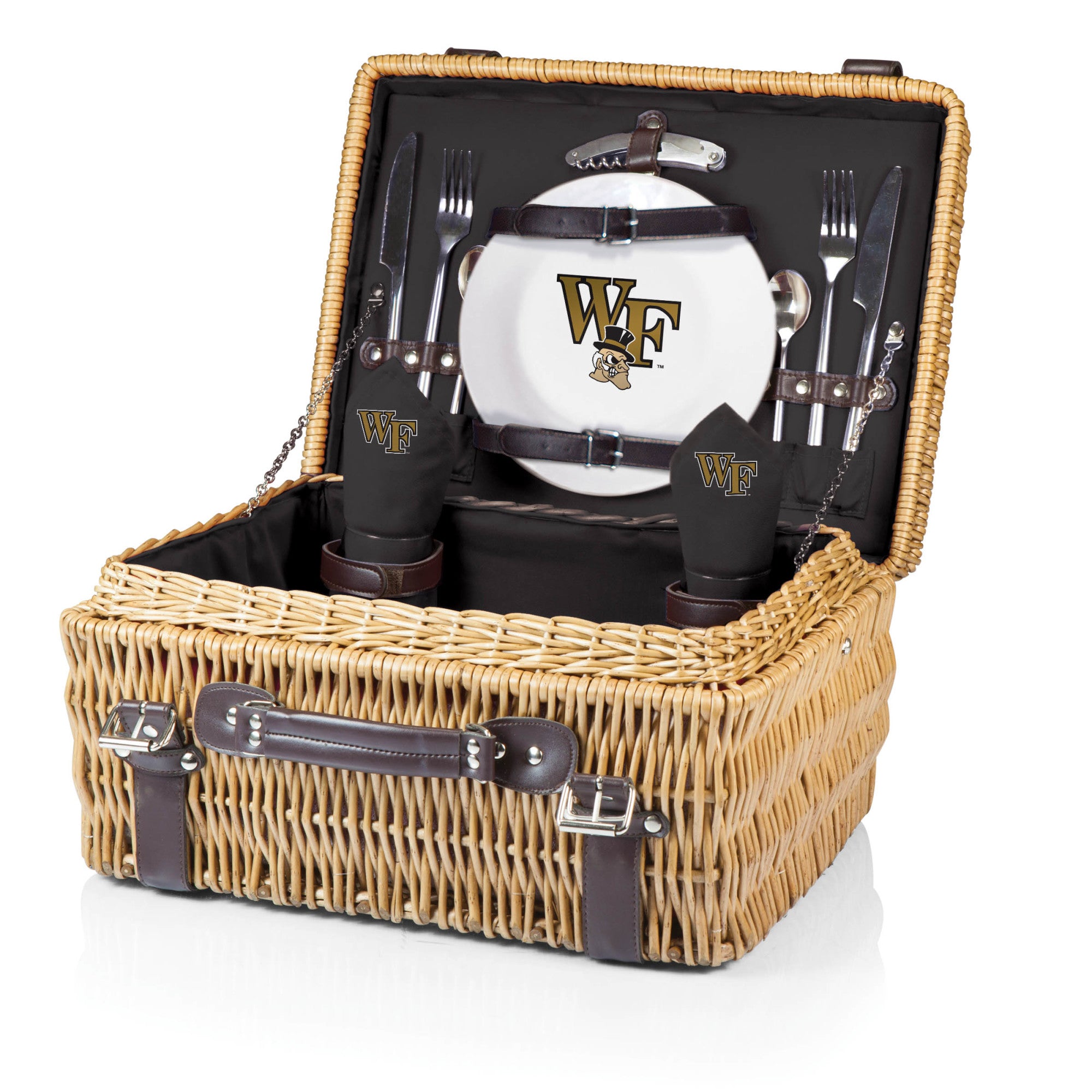 Wake Forest Demon Deacons - Champion Picnic Basket, (Black with Brown Accents)