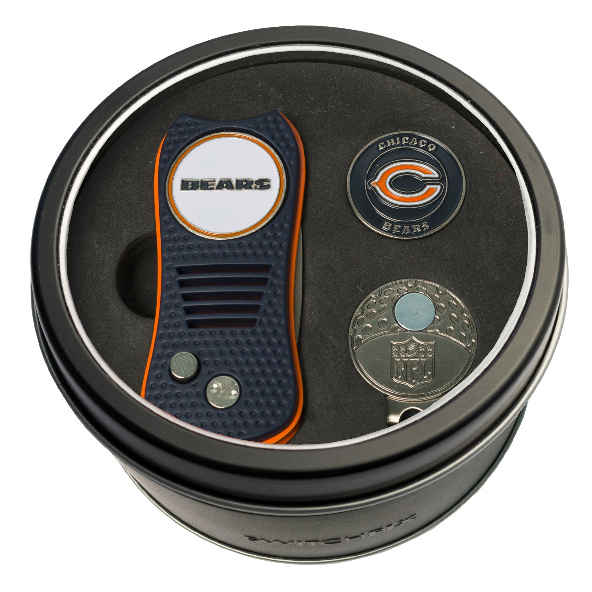 Chicago Bears Switchblade Divot Tool + Cap Clip + Ball Marker Tin Gift Set