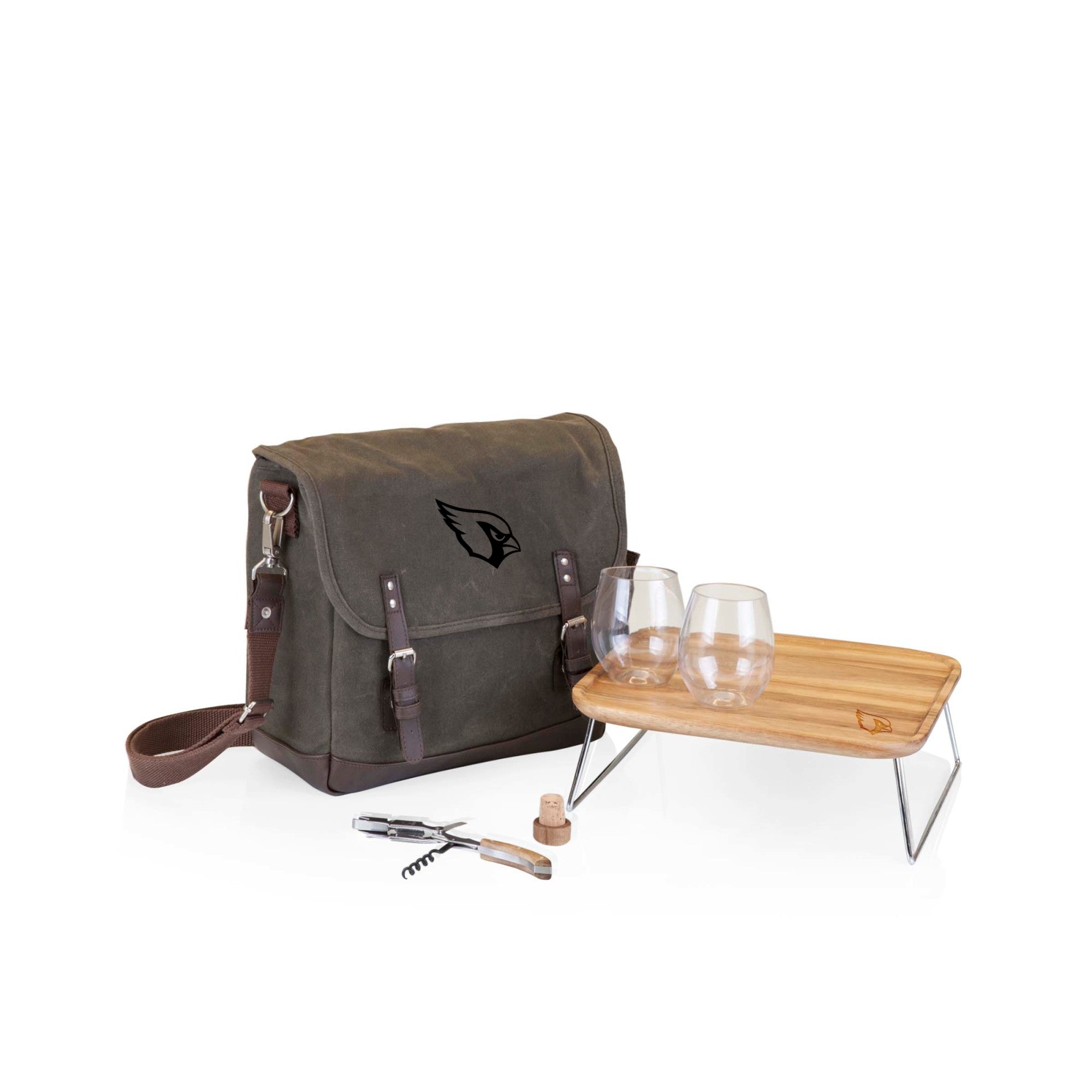 Picnic Time - Arizona cardinals - adventure wine tote, (khaki green with brown accents)