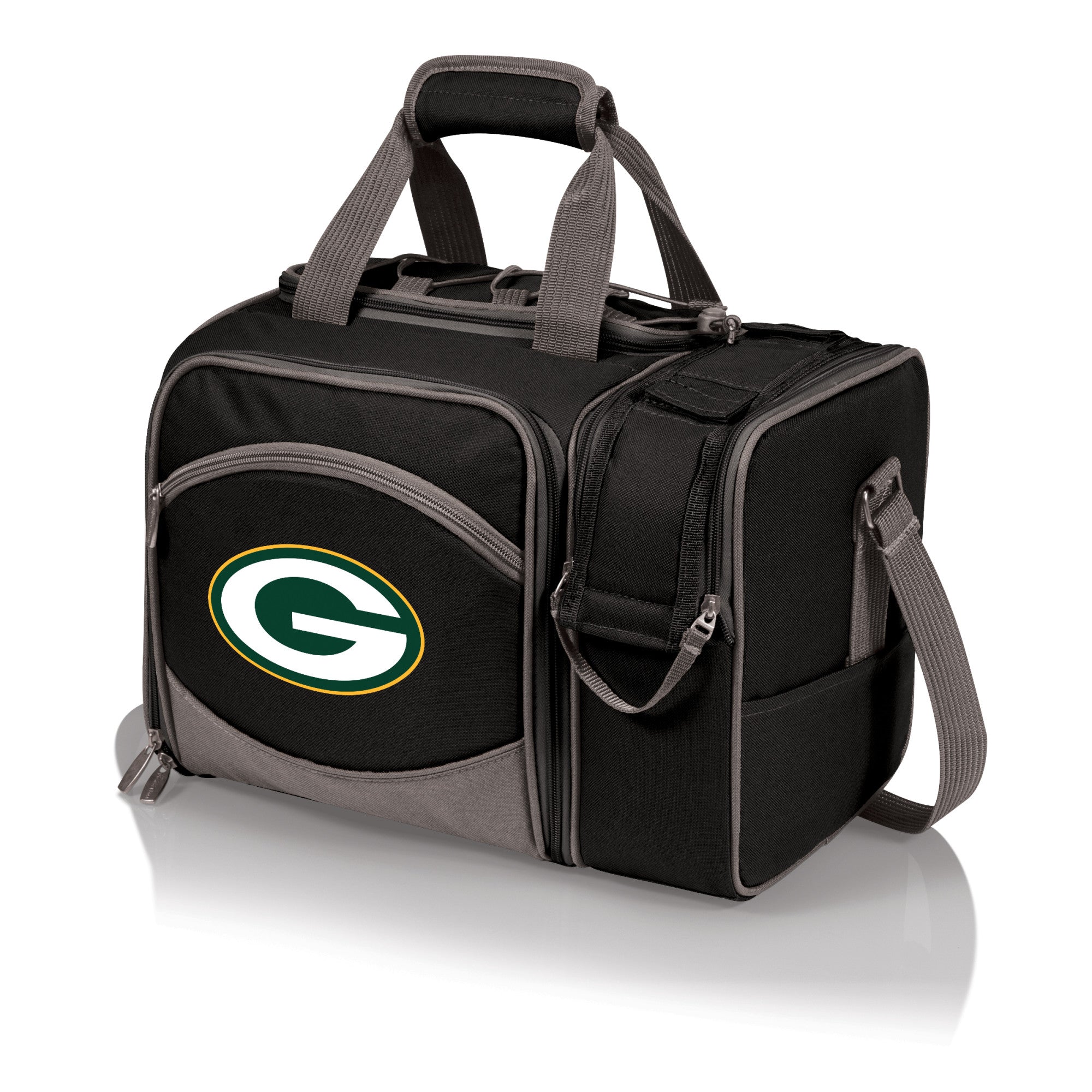 Green Bay Packers - Malibu Picnic Basket Cooler, (Black with Gray Accents)