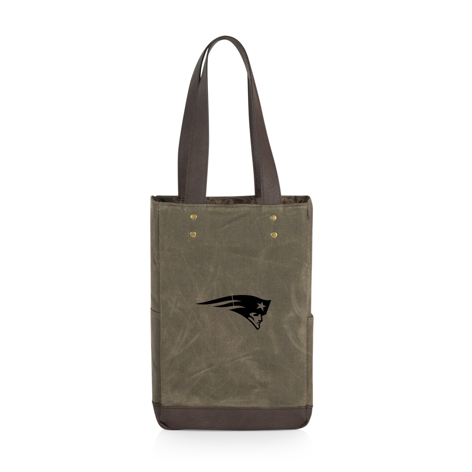 New England Patriots - 2 Bottle Insulated Wine Cooler Bag, (Khaki Green with Beige Accents)