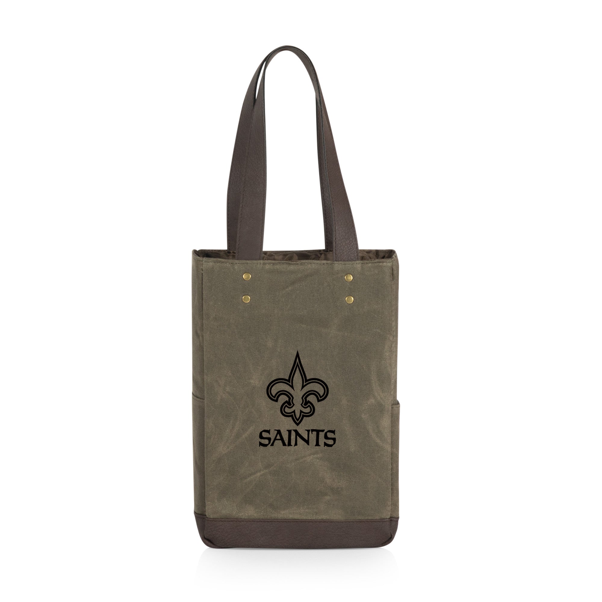 New Orleans Saints - 2 Bottle Insulated Wine Cooler Bag, (Khaki Green with Beige Accents)