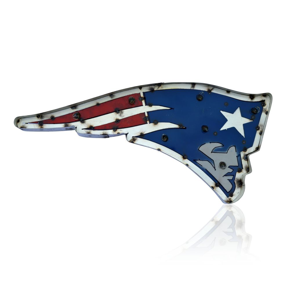 New England Patriots Logo Lighted Recycled Metal Light