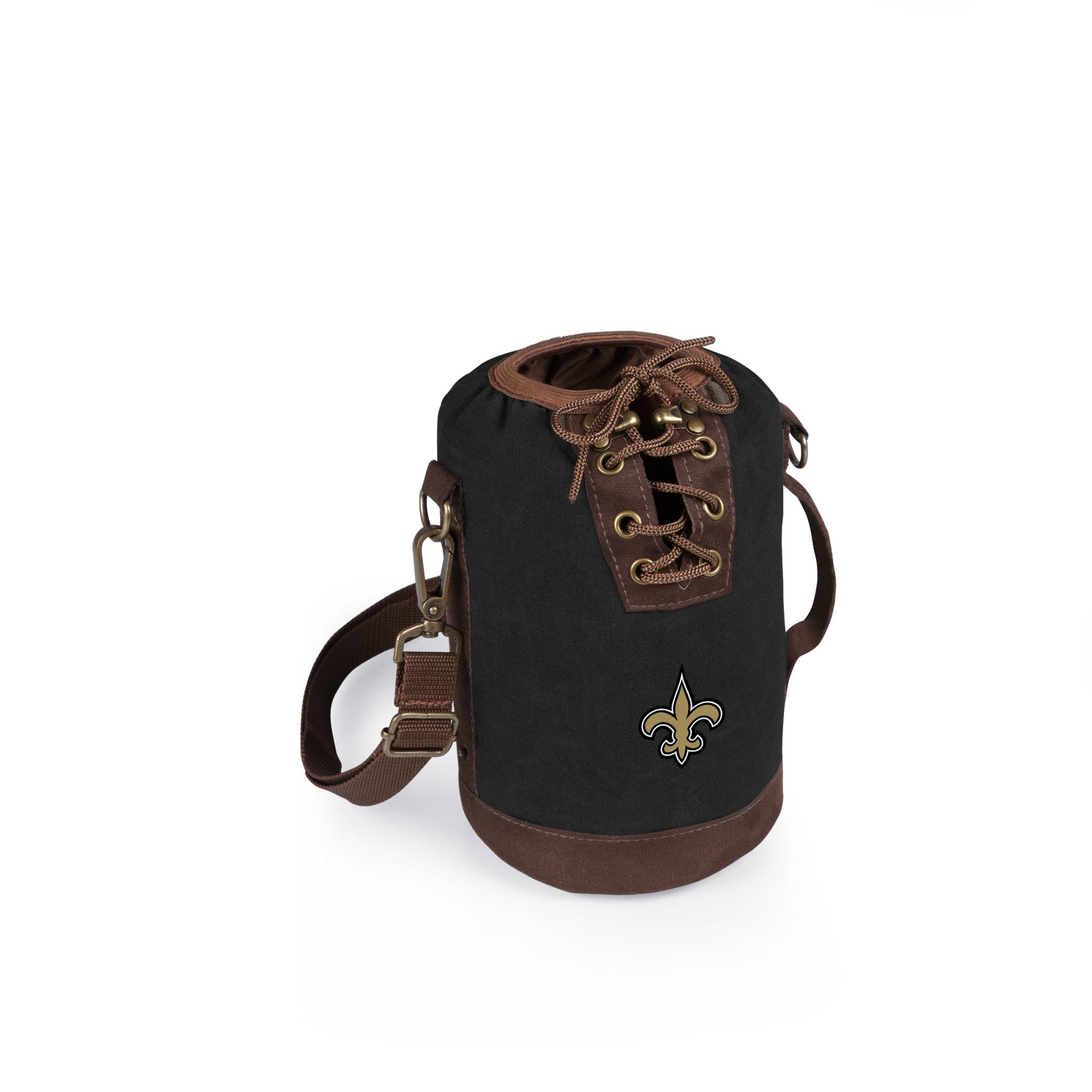 New Orleans Saints - Insulated Growler Tote with 64 oz. Glass Growler, (Black with Brown Accents & Glass Growler)