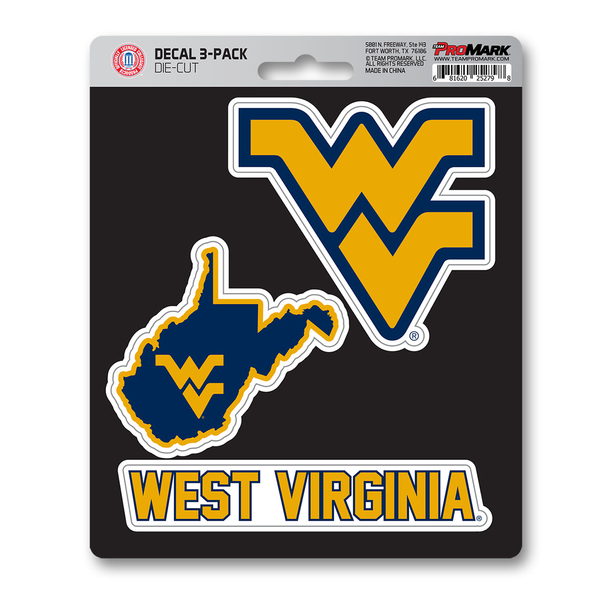West Virginia University Decal 3-pk