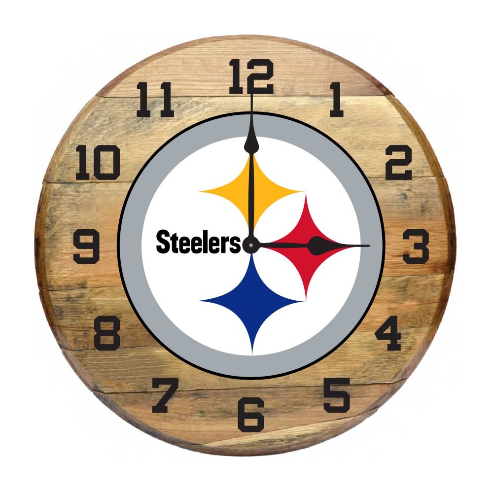 Pittsburgh Steelers Oak Barrel Clock